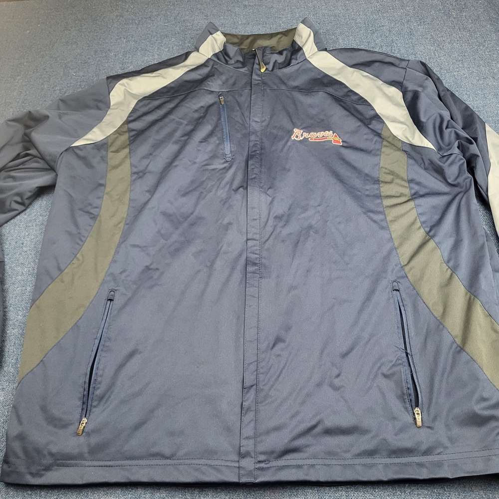 Antigua Atlanta Braves Windbreaker Jacket Mens XXL Navy Blue Full Zip MLB Logo